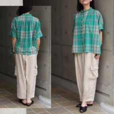 画像3: 【ista-ire】コットンリネンマドラスチェック　ちび襟ワイドシャツ (3)