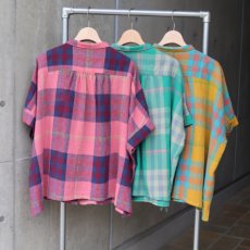 画像5: 【ista-ire】コットンリネンマドラスチェック　ちび襟ワイドシャツ (5)