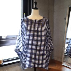 画像1: 【NARU FACTORY】60ローンリップルチェック＆ストライプ ゆったりブラウス (1)