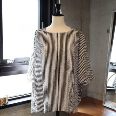 画像4: 【NARU FACTORY】60ローンリップルチェック＆ストライプ ゆったりブラウス (4)