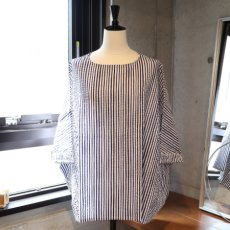 画像3: 【NARU FACTORY】60ローンリップルチェック＆ストライプ ゆったりブラウス (3)