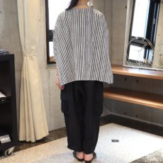 画像6: 20%OFF SALE【NARU FACTORY】60ローンリップルチェック＆ストライプ ゆったりブラウス (6)