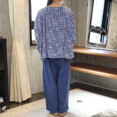 画像3: 20%OFF SALE【NARU FACTORY】60ローンリップルチェック＆ストライプ ゆったりブラウス (3)