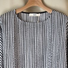 画像17: 20%OFF SALE【NARU FACTORY】60ローンリップルチェック＆ストライプ ゆったりブラウス (17)