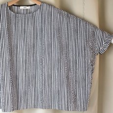 画像18: 20%OFF SALE【NARU FACTORY】60ローンリップルチェック＆ストライプ ゆったりブラウス (18)