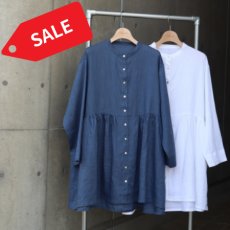 画像1: 20%OFF SALE【08Mab】21番手リネンウエストギャザーチュニック (1)