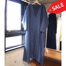 画像1: 20%OFF SALE【08Mab】9番手リネン配色パッカリングワンピース (1)