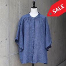 画像1: 20%OFF SALE【08Mab】リネンシャンブレーラグランスリーブブラウス (1)