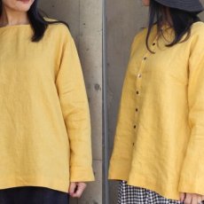 画像13: 【08Mab】14番手リネン前後着ノーカラーブラウス (13)