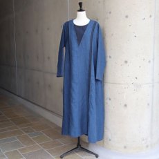 画像1: 20%OFF SALE【08Mab】9番手リネン配色パッカリングワンピース (1)