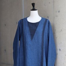 画像2: 20%OFF SALE【08Mab】9番手リネン配色パッカリングワンピース (2)