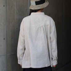 画像3: 【08Mab】14番手リネンアシンメトリー切り替えシャツ襟ブラウス (3)