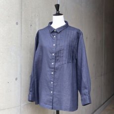 画像15: 【08Mab】14番手リネンアシンメトリー切り替えシャツ襟ブラウス (15)