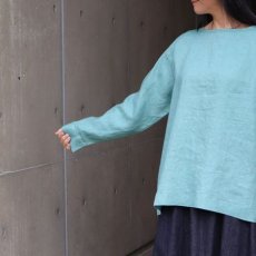 画像14: 【08Mab】14番手リネン前後着ノーカラーブラウス (14)