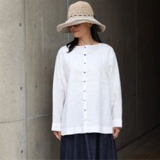 画像1: 【08Mab】14番手リネン前後着ノーカラーブラウス (1)