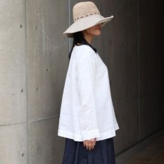 画像2: 【08Mab】14番手リネン前後着ノーカラーブラウス (2)