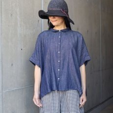 画像1: 【ista-ire】4.5oz綿麻甘撚りデニム　ちび衿ワイドシャツ (1)