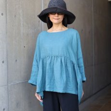 画像1: 【08Mab】リネンシャンブレー2wayギャザーブラウス (1)