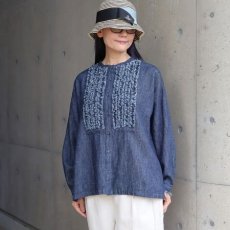 画像1: 【ista-ire】綿麻(コットンリネン)甘撚りデニムフリンジシャツ (1)
