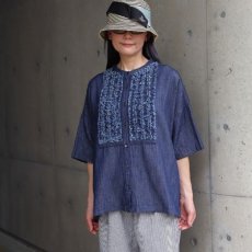 画像1: 【ista-ire】4.5oz綿麻甘撚りデニム　フリンジブラウス (1)