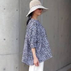 画像2: 【NARU FACTORY】60ローンリップルチェック＆ストライプ ゆったりブラウス (2)