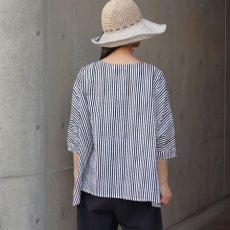 画像14: 【NARU FACTORY】60ローンリップルチェック＆ストライプ ゆったりブラウス (14)