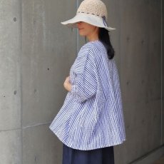 画像26: 【NARU FACTORY】60ローンリップルチェック＆ストライプ ゆったりブラウス (26)
