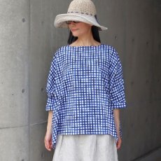 画像34: 【NARU FACTORY】60ローンリップルチェック＆ストライプ ゆったりブラウス (34)