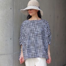 画像1: 【NARU FACTORY】60ローンリップルチェック＆ストライプ ゆったりブラウス (1)
