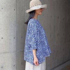 画像35: 【NARU FACTORY】60ローンリップルチェック＆ストライプ ゆったりブラウス (35)