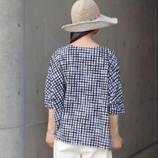 画像3: 【NARU FACTORY】60ローンリップルチェック＆ストライプ ゆったりブラウス (3)