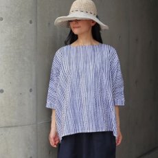 画像23: 【NARU FACTORY】60ローンリップルチェック＆ストライプ ゆったりブラウス (23)
