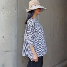 画像13: 【NARU FACTORY】60ローンリップルチェック＆ストライプ ゆったりブラウス (13)