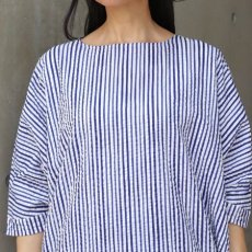 画像28: 【NARU FACTORY】60ローンリップルチェック＆ストライプ ゆったりブラウス (28)