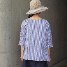 画像25: 【NARU FACTORY】60ローンリップルチェック＆ストライプ ゆったりブラウス (25)