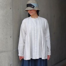 画像1: 08Mab 14番手リネンワイドピンタック前あきブラウス (1)
