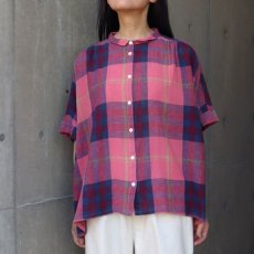 画像1: 20%OFF SALE【ista-ire】マドラスチェックちび衿ワイドシャツ (1)