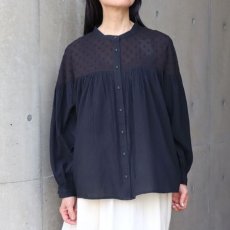 画像1: 20%OFF SALE【ista-ire】しわコットンローン×ドビードット異素材切替ギャザーブラウス (1)