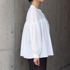 画像14: 20%OFF SALE【ista-ire】しわコットンローン×ドビードット異素材切替ギャザーブラウス (14)