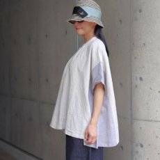 画像2: 【08Mab】ヨーロピアンリネン配色切り替えワイド前あきブラウス (2)