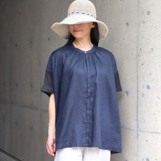 画像13: 【08Mab】ヨーロピアンリネン配色切り替えワイド前あきブラウス (13)
