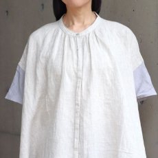 画像6: 【08Mab】ヨーロピアンリネン配色切り替えワイド前あきブラウス (6)