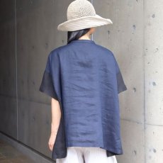 画像15: 【08Mab】ヨーロピアンリネン配色切り替えワイド前あきブラウス (15)