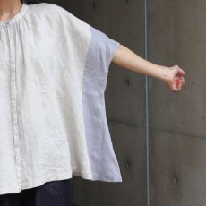 画像5: 【08Mab】ヨーロピアンリネン配色切り替えワイド前あきブラウス (5)