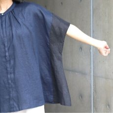 画像17: 【08Mab】ヨーロピアンリネン配色切り替えワイド前あきブラウス (17)