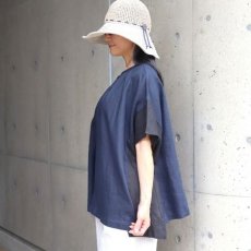 画像14: 【08Mab】ヨーロピアンリネン配色切り替えワイド前あきブラウス (14)