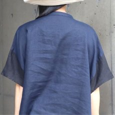 画像19: 【08Mab】ヨーロピアンリネン配色切り替えワイド前あきブラウス (19)