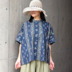 画像1: 【ista-ire】ボタニカルプリント　ちび衿ワイドシャツ (1)