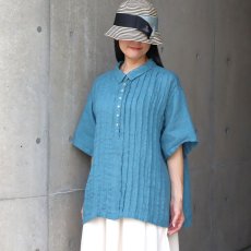 画像12: 08Mab リネンシャンブレーシャツ襟ピンタックブラウス (12)