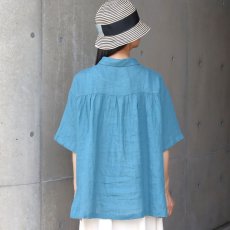 画像14: 08Mab リネンシャンブレーシャツ襟ピンタックブラウス (14)